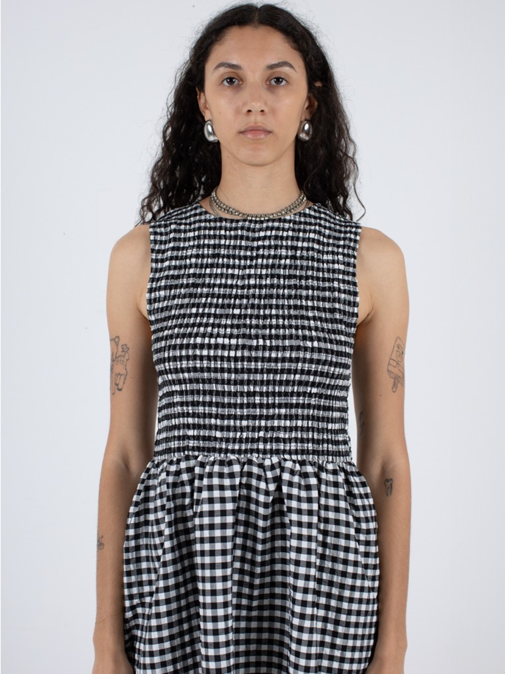 Black and White Gingham Sleeveless Women’s Dress - Picture 5 of 12